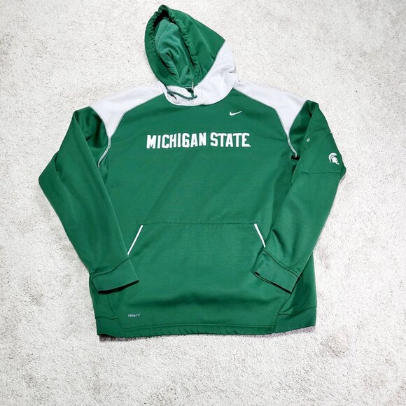 Nike Therma Fit Michigan State Spartans Hoodie Men L Green NCAA Pullover VTG - Picture 1 of 9